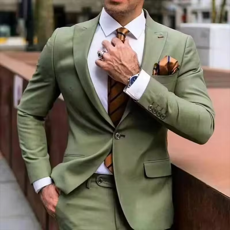 2-piece Fashionable Split Collar Jacket Long Pants Slim Fit Business Men’s Suit