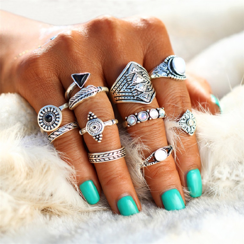 Fashion Leaf Stone Midi Ring Sets