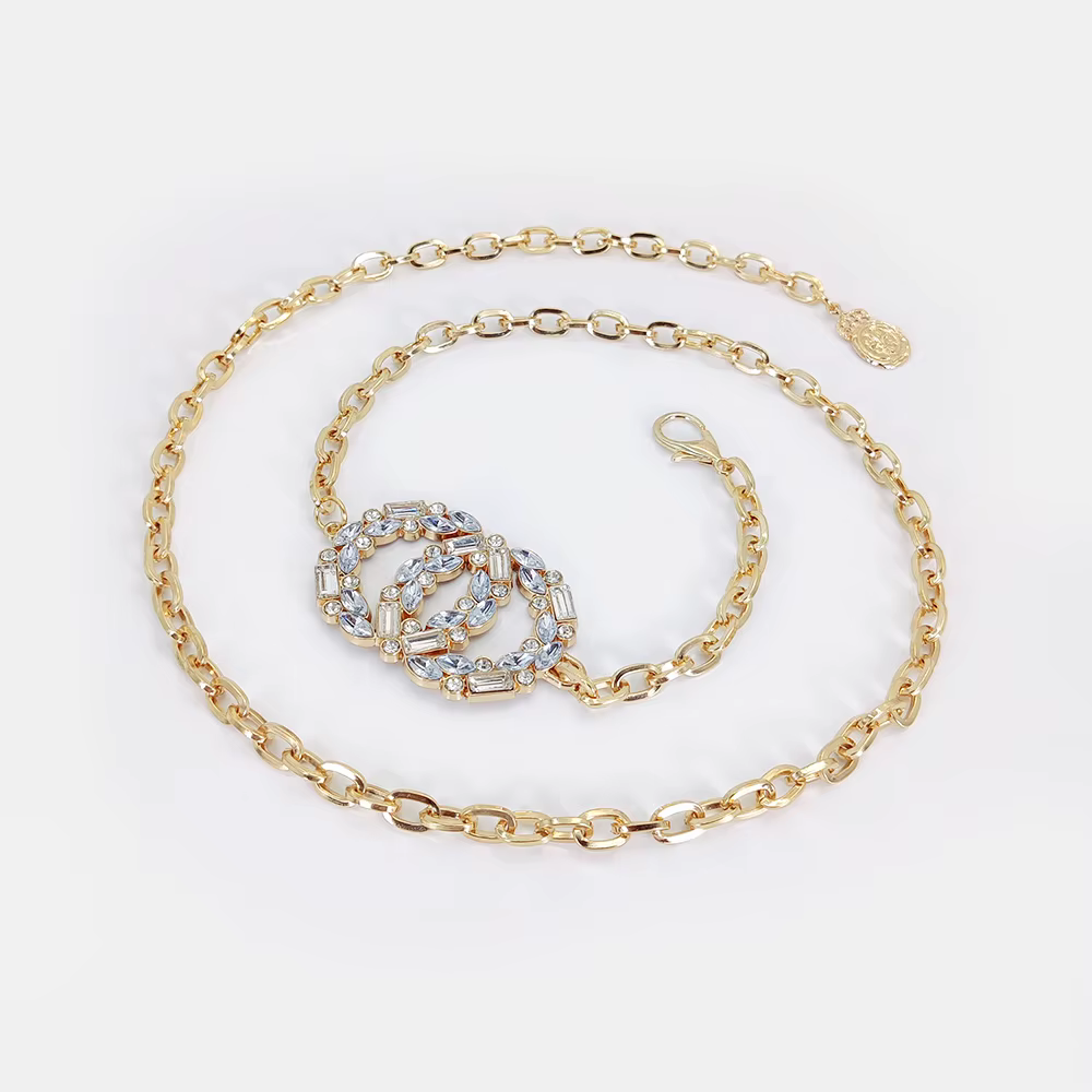 Luxury Shinny Rhinestone Punk Metal Chain Adjustable Long Belts