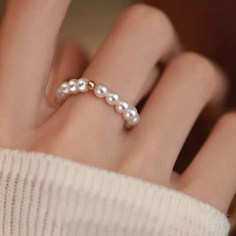 Natural Freshwater Pearl Ring Round Pear Shaped 14K Gold Positioning Beads