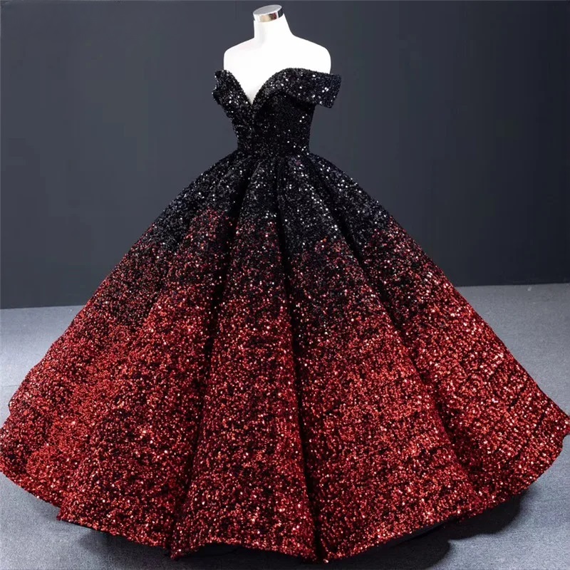 Off Shoulder Contrast Color Wedding Dress Sweetheart Luxury Bridal Gown