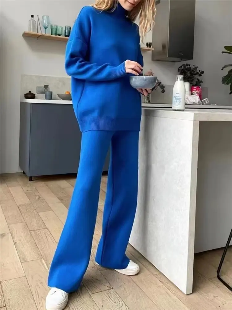 Turtleneck Sweater and Straight Jogging Pants Knitted 2 Pieces Set