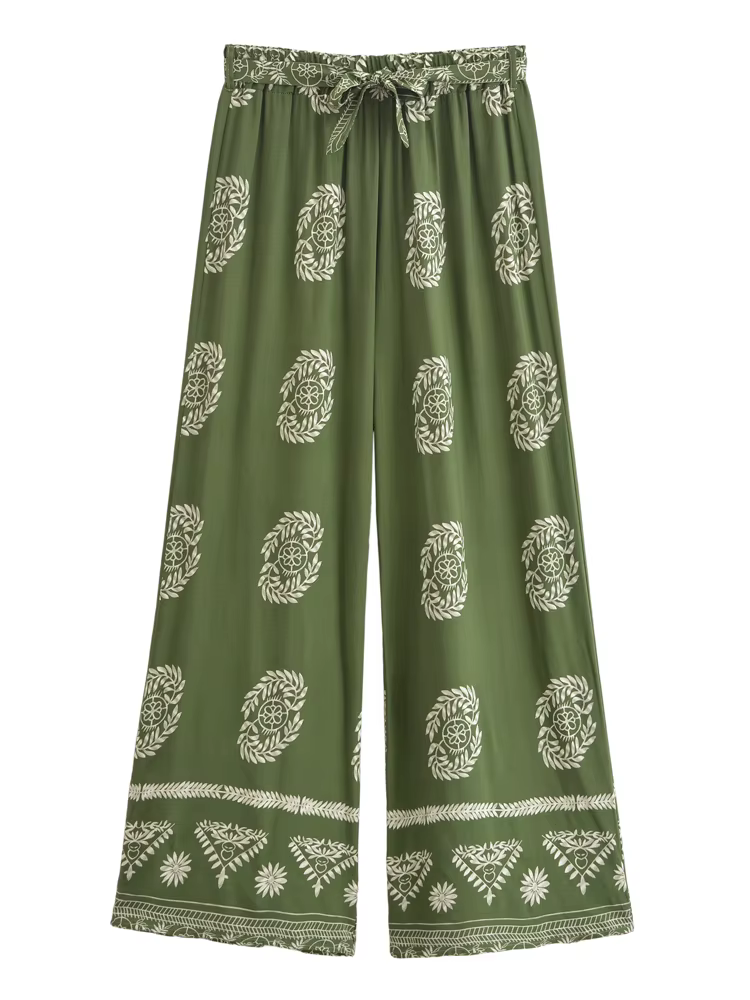 Vintage Chic Floral Bohemian Elastic Waist Loose Wide Leg Pants