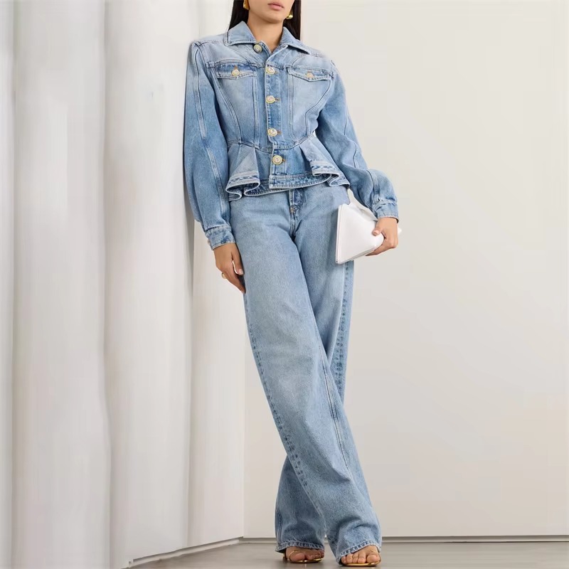 Vintage Cotton High Street Multi-pocket Button Denim Jacket