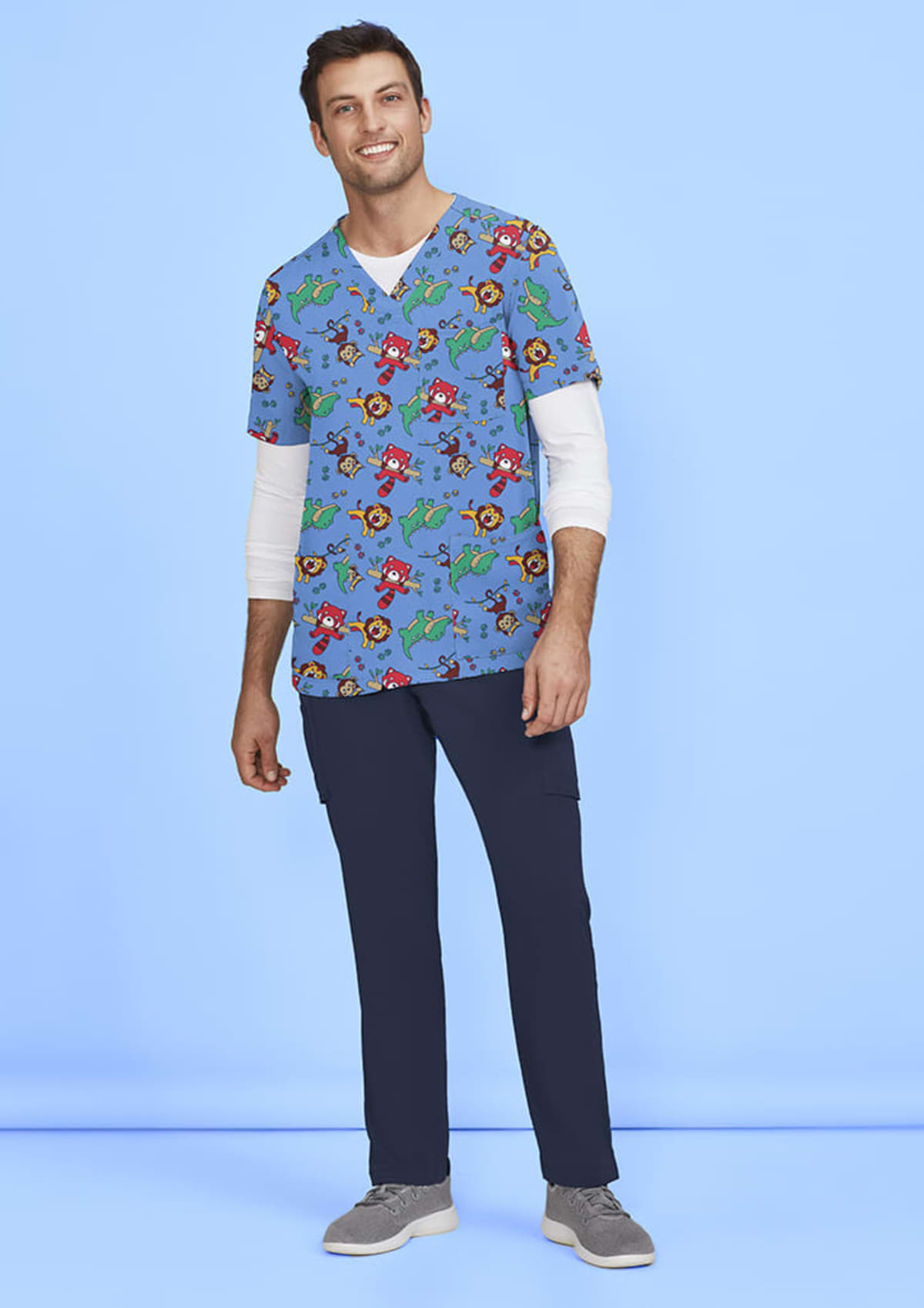 Printed V-Neck Scrub Top – Unisex